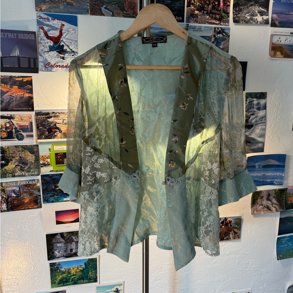 Sheer Green Floral Kimono Cardigan